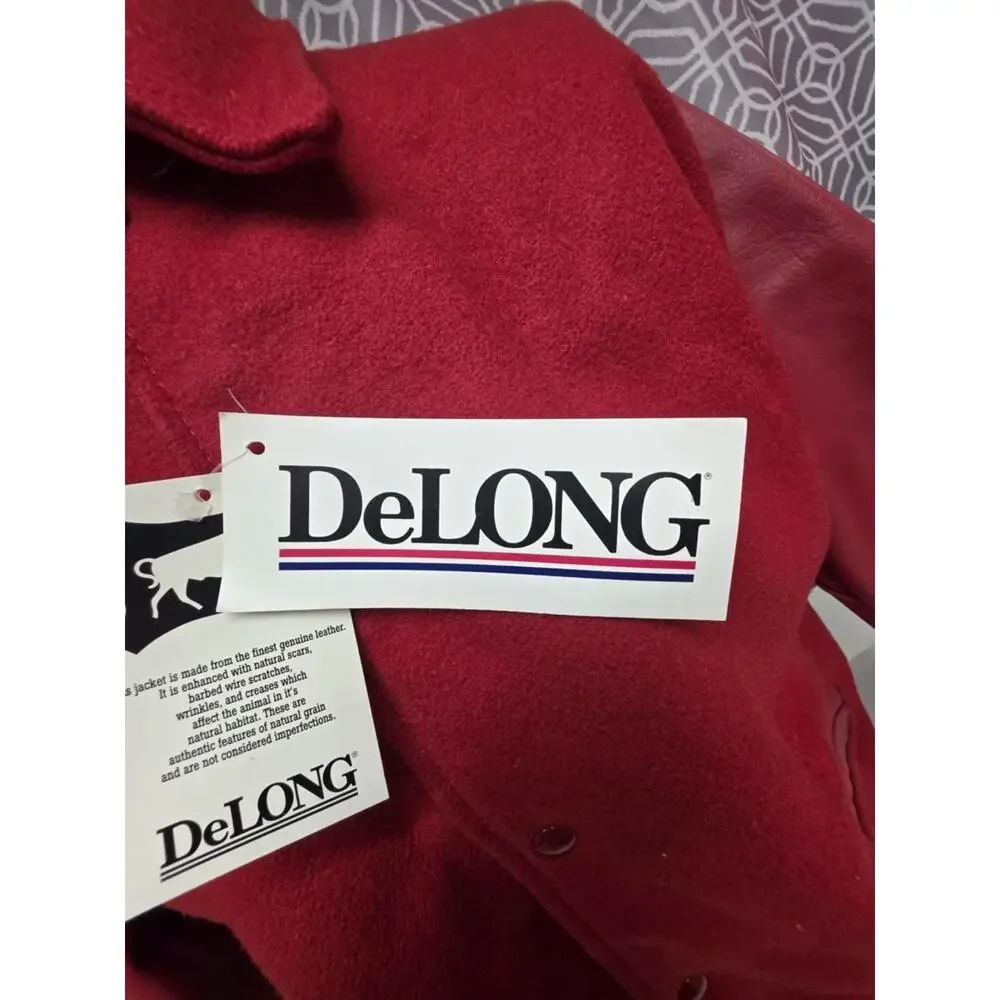 DeLong Vintage Varsity Jacket NWT Size L Made In USA Red White